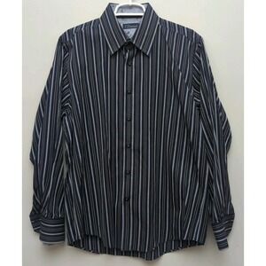 C3‎ 7 Diamond Bue Striped Long Sleeve Floral  Collar & Cuffs Shirt Men's XL